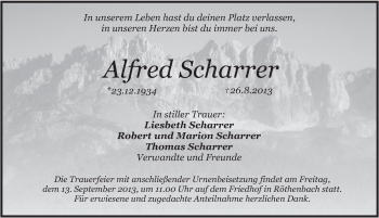 Traueranzeige von Alfred Scharrer von Pegnitz-Zeitung